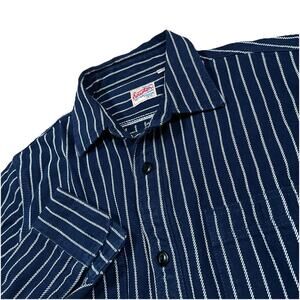 Houston Japan Engineer Striped Work Shirt Sz Med Workwear Railroad MissingButton